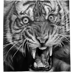 Cortina De Ducha Esbozo de un tigre salvaje en negro y blanco, whie