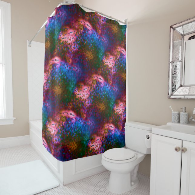 Cortina De Ducha Escala cromada azul brillante sobre el salmón (In situ)