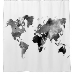 Cortina De Ducha Escala gris del mapa del mundo del diseño 42