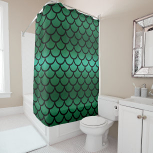 Cortina De Ducha Escamas de sirena Green & Black Fantasy Fish