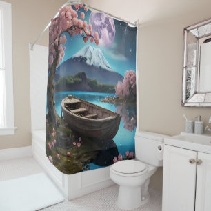 Cortina De Ducha Escena de barcos japoneses en un hermoso baño de l