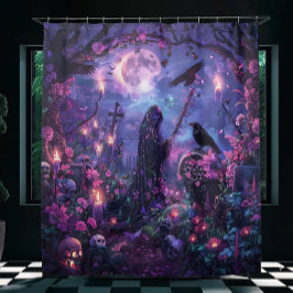 Cortina De Ducha Escena de cementerio iluminada por luna