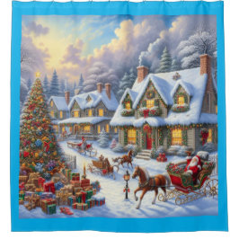 Cortina De Ducha Escena de la aldea de Navidades encantadores