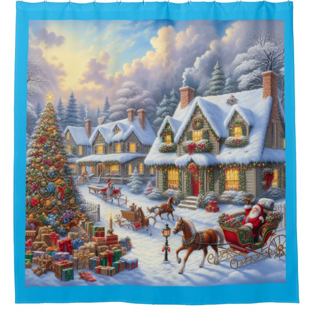 Cortina De Ducha Escena de la aldea de Navidades encantadores (Anverso)