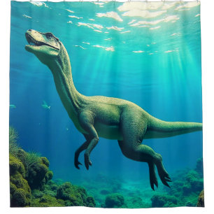 Cortina De Ducha Escena surrealista de dinosaurio submarino