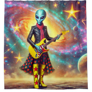 Cortina De Ducha Escena Surrealista de Guitarra Alien