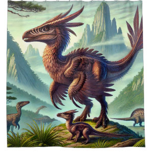 Cortina De Ducha Escena vívida de dinosaurio emplumado