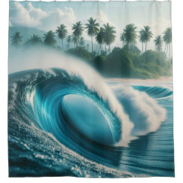 Cortina De Ducha Escenario de palmeras crescendo de olas del océano