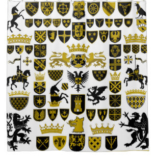 Cortina De Ducha Escudos herálicos, diseños simbólicos.