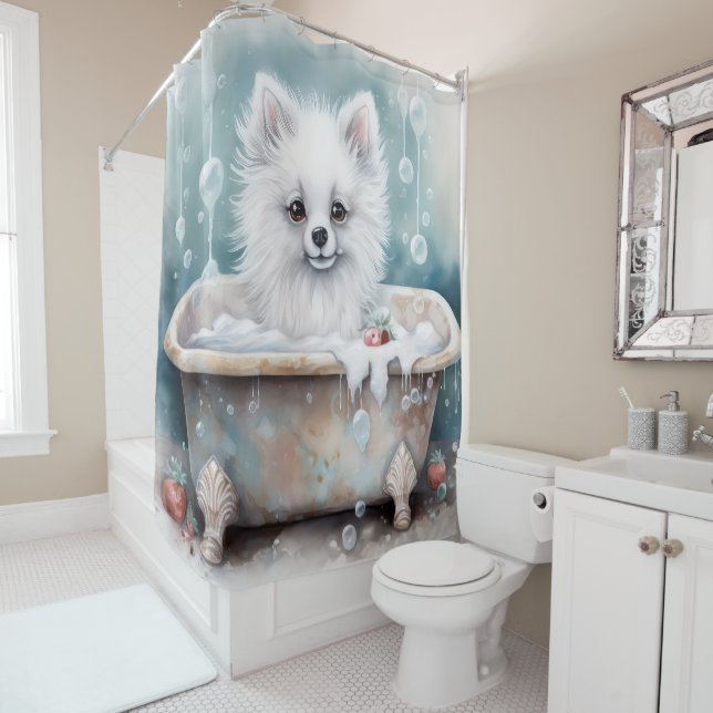 Cortina De Ducha Eskimo Estadounidense En Bathtub Arte De Perro De  (In situ)