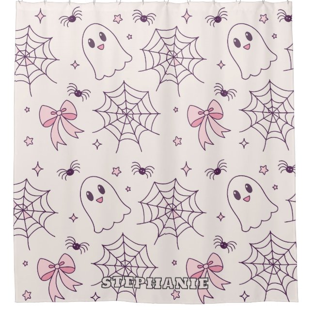 Cortina De Ducha Espectador de Halloween y patrón de Spiderweb (Anverso)