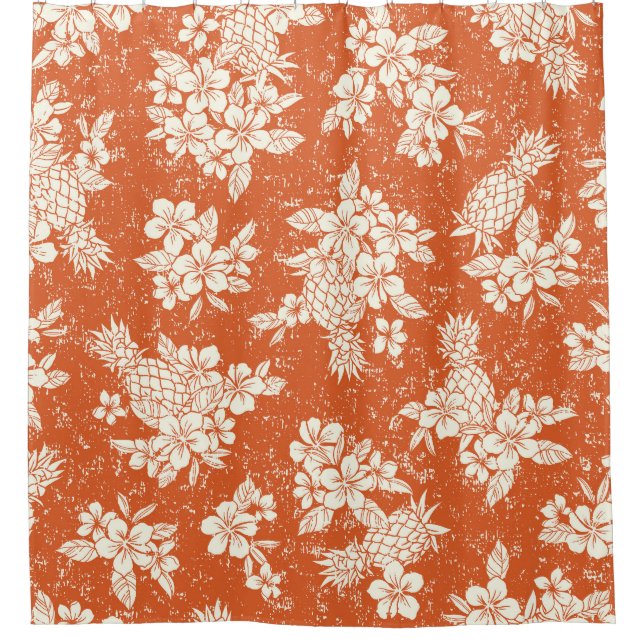 Cortina De Ducha Espíritu Aloha: Armonía Hibiscus-Pineapple. (Anverso)