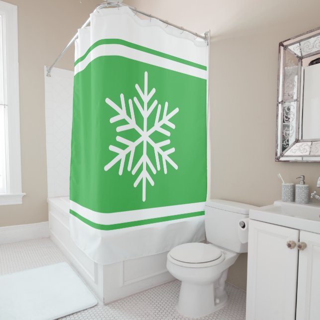 Cortina De Ducha Esporádico Alpino Snowflake Rayas Blancas Verdes B (In situ)