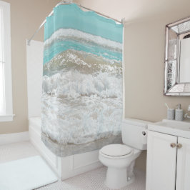 Cortina De Ducha Espuma turquesa de olas del océano cielo azul turq