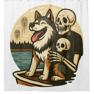 Cortina De Ducha Esqueleto con Perro en Arte de Terror del Lago Emb