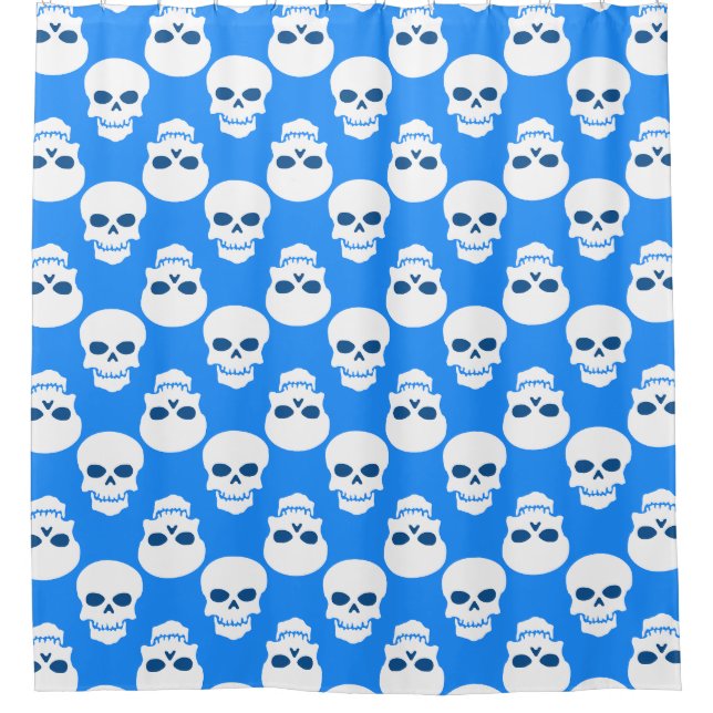 Cortina De Ducha esqueleto de cráneo de halloween azul gótico paste (Anverso)
