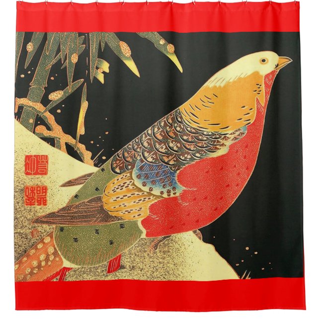 Cortina De Ducha estampa de pájaro Meiji (Anverso)