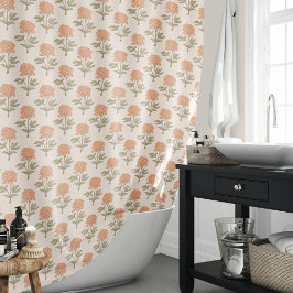 Cortina De Ducha Estampa floral de peonía bloque vintage boho cálid