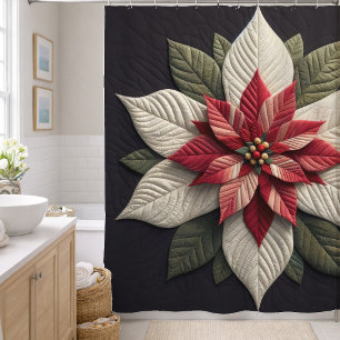 Cortina De Ducha Estampado acolchado Poinsettia Rojo Verde Negro