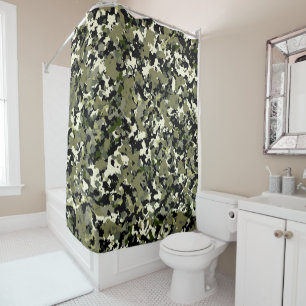 Cortina De Ducha Estampado de Camuflaje Verde Negro Crema