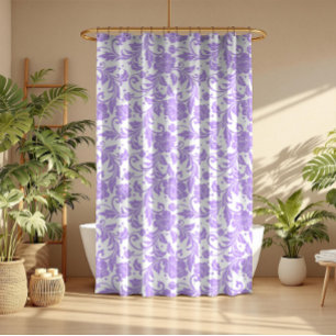 Cortina De Ducha Estampado de damascos brillantes blancos y lavanda