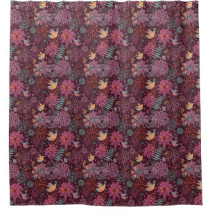 Cortina De Ducha Estampado de flores abstracto con los pájaros