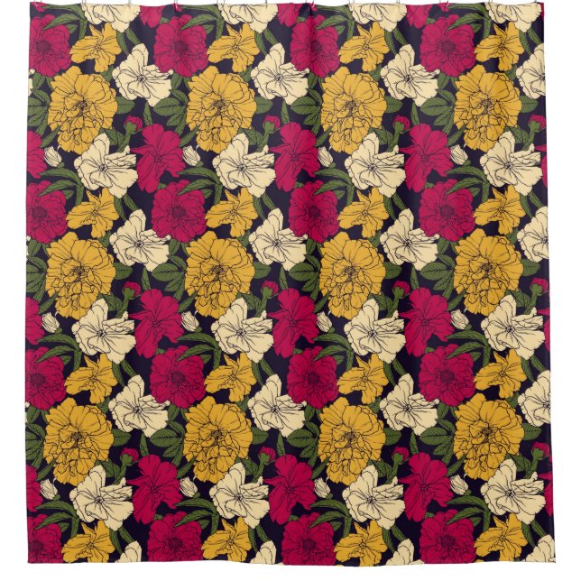 Cortina De Ducha Estampado de flores elegante (Anverso)