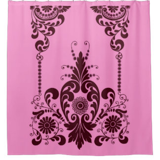 Cortina De Ducha estampado de flores rosas y volutas