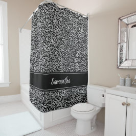 Cortina De Ducha Estampado de leopardo gris plateado negro Chic Per