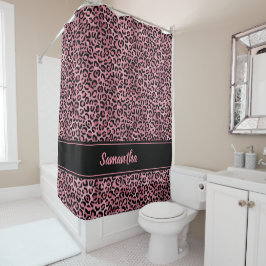 Cortina De Ducha Estampado de leopardo negro rosa Chic Personalizad