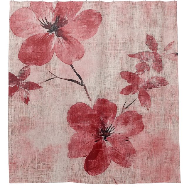 Cortina De Ducha Estampado de lino floral rústico rosado (5) (Anverso)