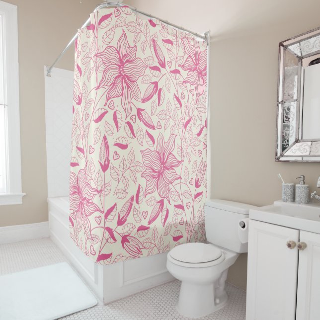Cortina De Ducha Estampado de plores rosado elegante (In situ)