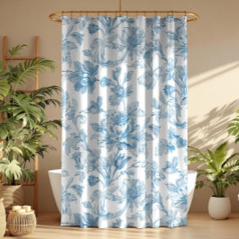 Cortina De Ducha Estampado floral azul Chinoiseries Toile-de-jouy