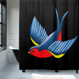 Cortina De Ducha Estilo de tatuaje de pájaro golondrina tradicional