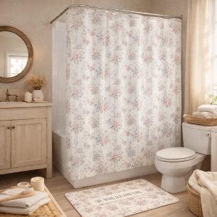 Cortina De Ducha Estilo Floral Shabby Chic VintageRústico en Madera