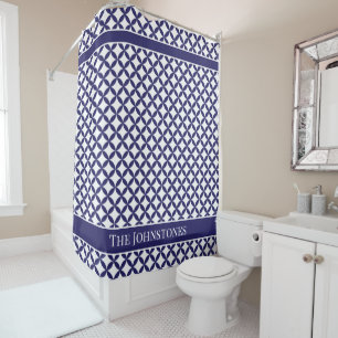 Cortina De Ducha Estilo Hamptons Montauk Geométrico Azul y Blanco