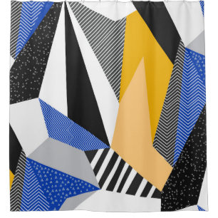 Cortina De Ducha Estilo Memphis: Collage geométrico creativo.
