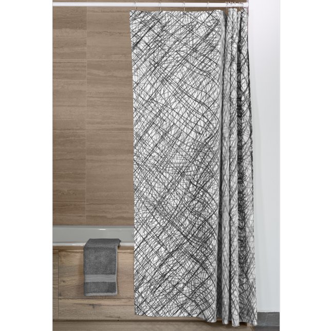 Cortina De Ducha Estilo textil japonés líneas simples garabato (Japandi style shower curtain)