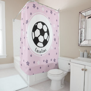 Cortina De Ducha Estrella de fútbol Chica patrón personalizado rosa
