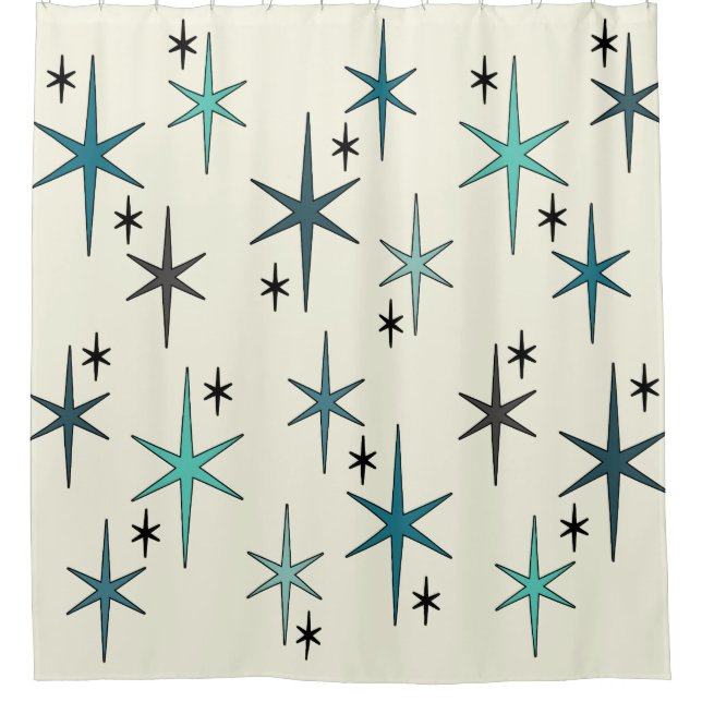 Cortina De Ducha Estrella moderna de Mid Century Sky Turquoise (Anverso)