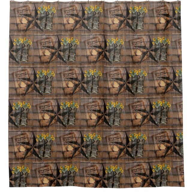 Cortina De Ducha Estrella ruidosa de Texas Occidental Boots de Cowb (Anverso)