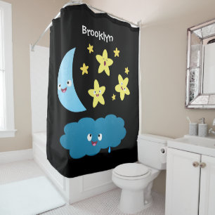 Cortina De Ducha Estrellas de canto, personalizado de luna y nube
