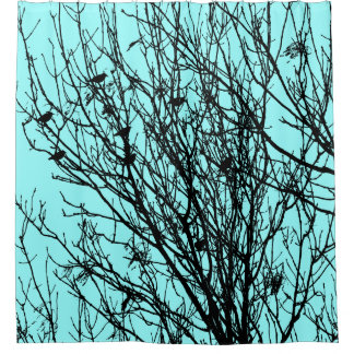 Cortina De Ducha Estrellas en un árbol - Alto contraste - Azul hela
