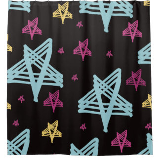 Cortina De Ducha Estrellas rocosas Azul rosado Negro