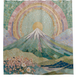 Cortina De Ducha Ethereal Bloom: Pastel Mosaic Volcano in Spring