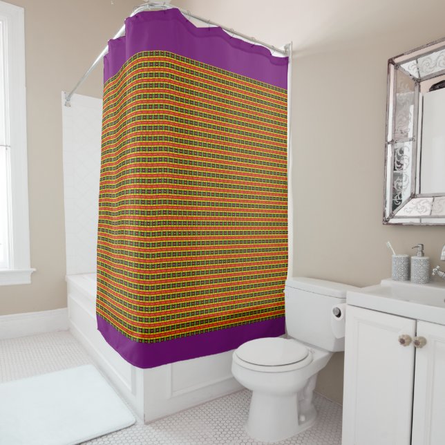 Cortina de ducha Eurydice con guarnecido púrpura (In situ)