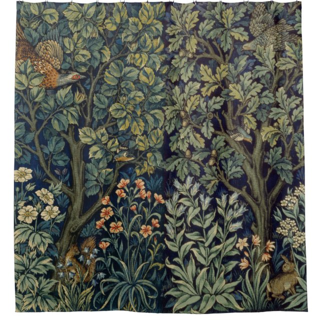 Cortina De Ducha Faisán pájaro árbol bosque William Morris (Anverso)