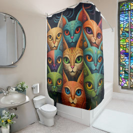 Cortina De Ducha Familia Artsy Colorful Cat 2 modo Selfie