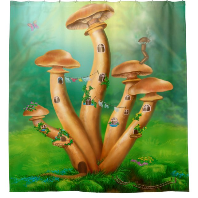 Cortina De Ducha Fantasía champiñones miel agarics la casa (Anverso)