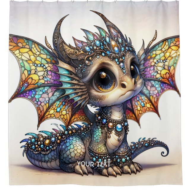 Cortina De Ducha Fantasía Cute Dragon Vidrio Manchado (Anverso)